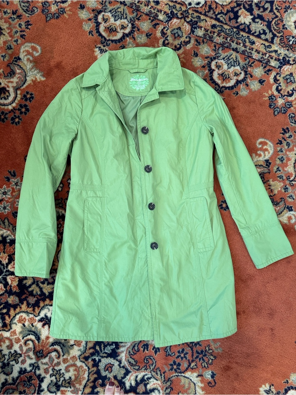 Eddie Bauer Green Button-Front Trench Coat